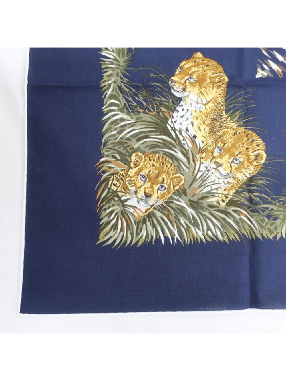 Hermes Carre 80 Cheetah Scarf Cotton Blue Marine Gold Khaki Navy - Picture 7 of 10